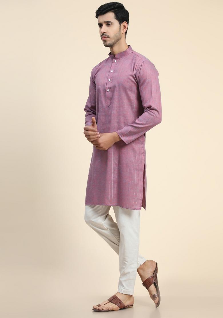 Purple Plain Cotton Blend Kurta For Men - Indya