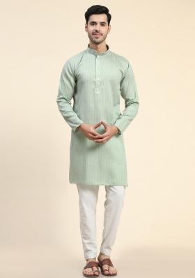 Grey Plain Cotton Blend Kurta For Men