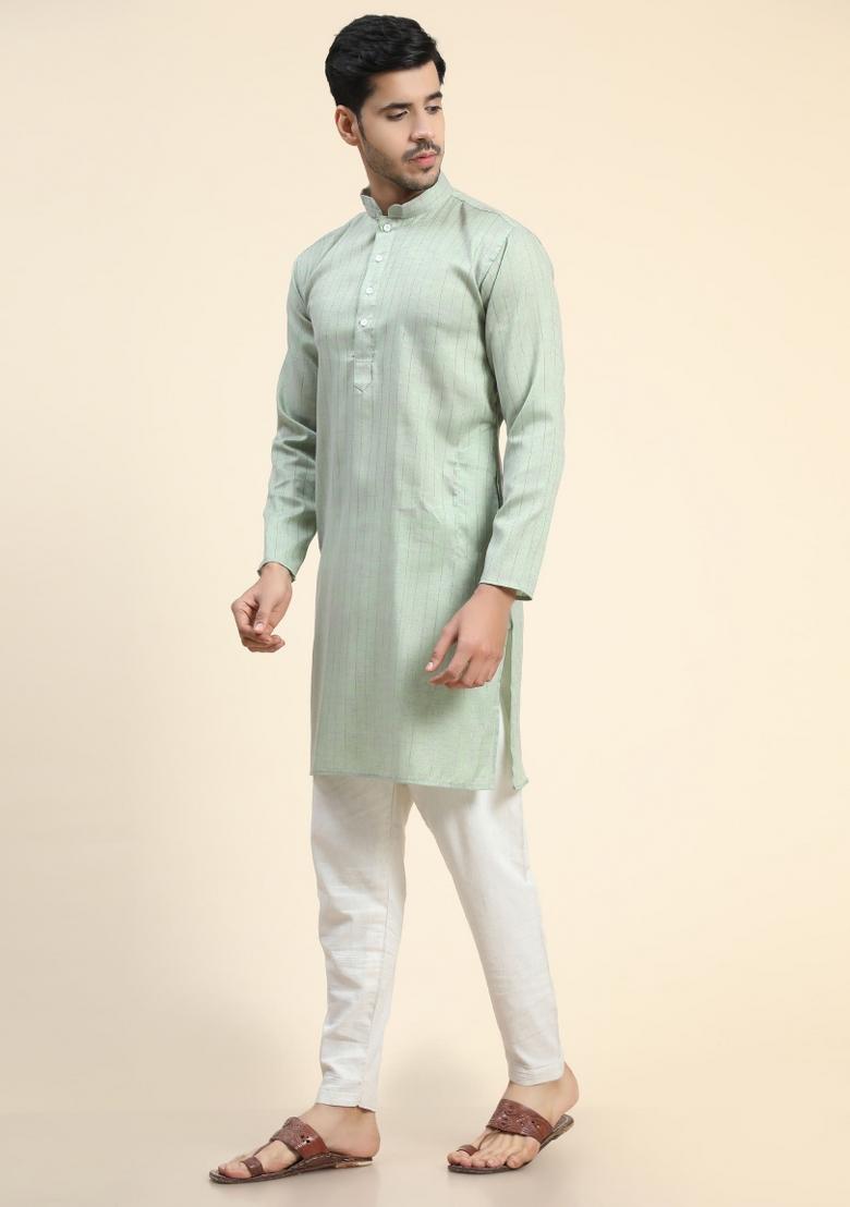 Grey Plain Cotton Blend Kurta For Men - Indya