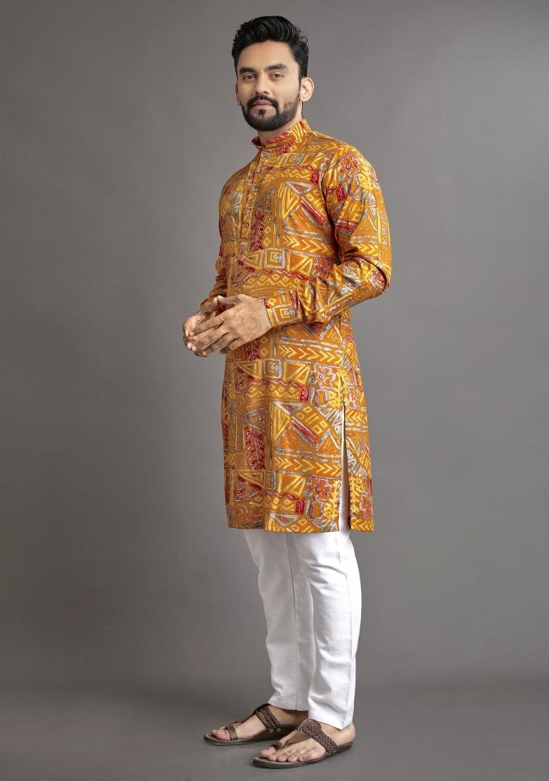 Multicolor Printed Cotton Blend Kurta For Men - Indya