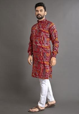 Multicolor Printed Cotton Blend Kurta For Men