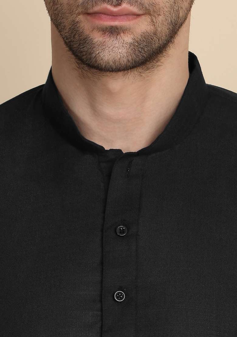 Black Solid Cotton Blend Kurta For Men - Indya