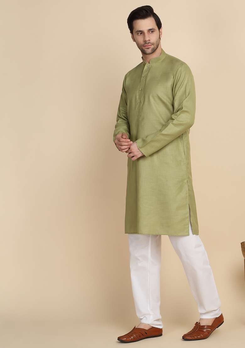 Pista Solid Cotton Blend Kurta For Men - Indya
