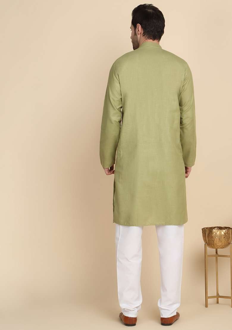 Pista Solid Cotton Blend Kurta For Men - Indya