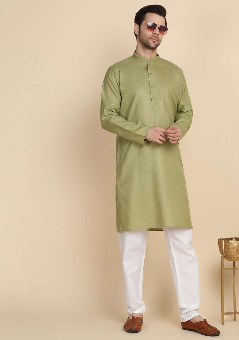 Pista Solid Cotton Blend Kurta For Men - Indya