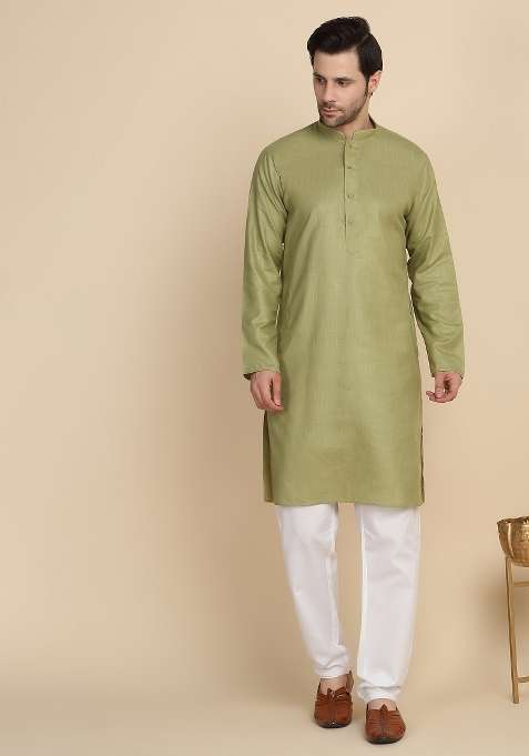 Pista Solid Cotton Blend Kurta For Men