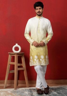 Green Printed Cotton Blend Kurta For Men