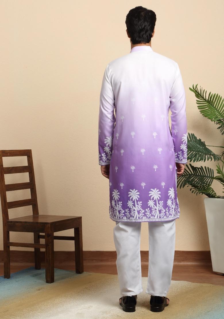 Purple Printed Cotton Blend Kurta For Men - Indya
