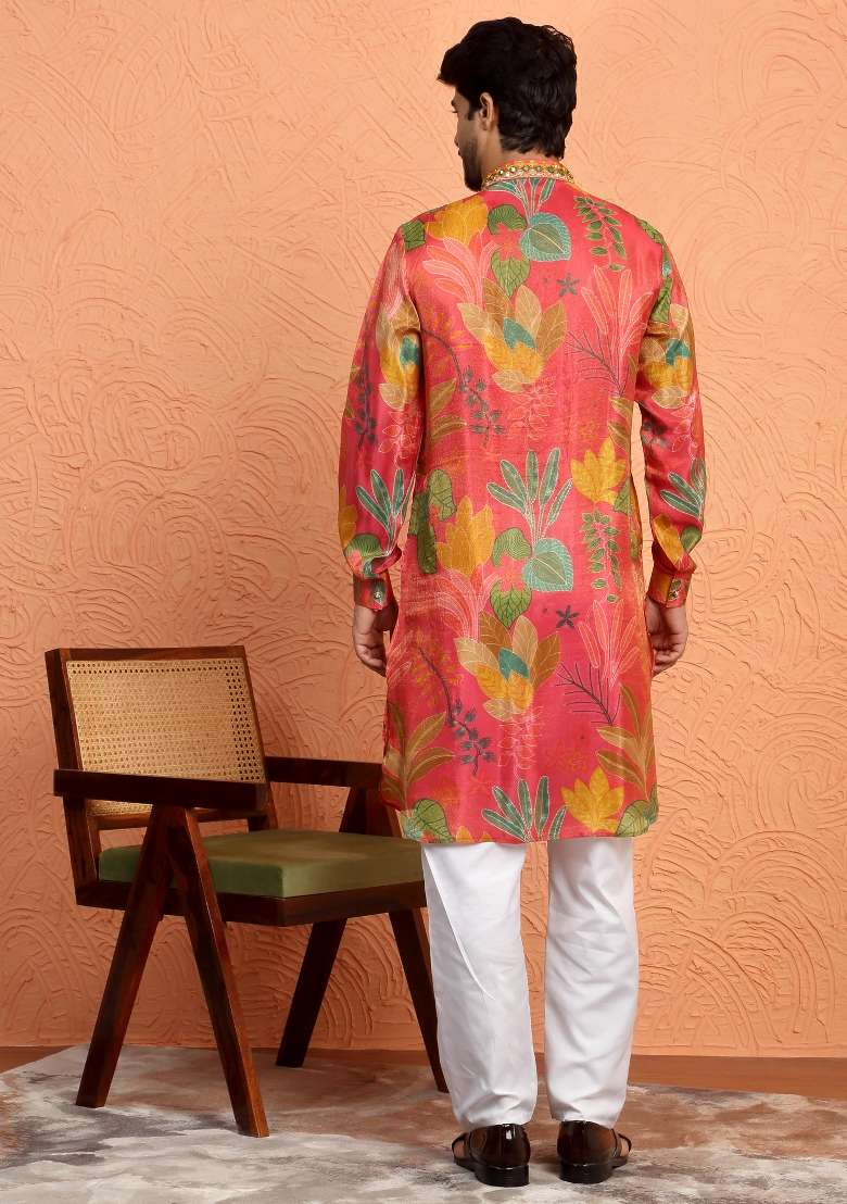 Maroon Yoke Design Silk Blend Kurta For Men - Indya
