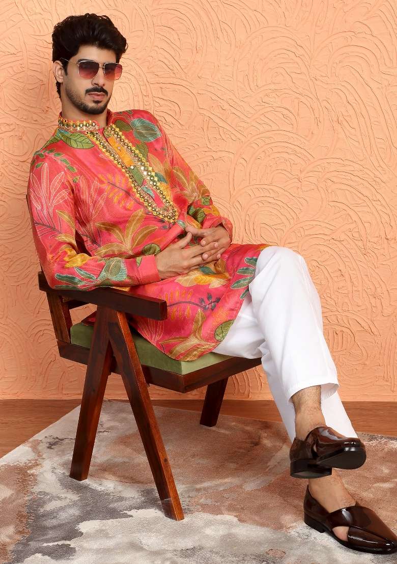 Maroon Yoke Design Silk Blend Kurta For Men - Indya
