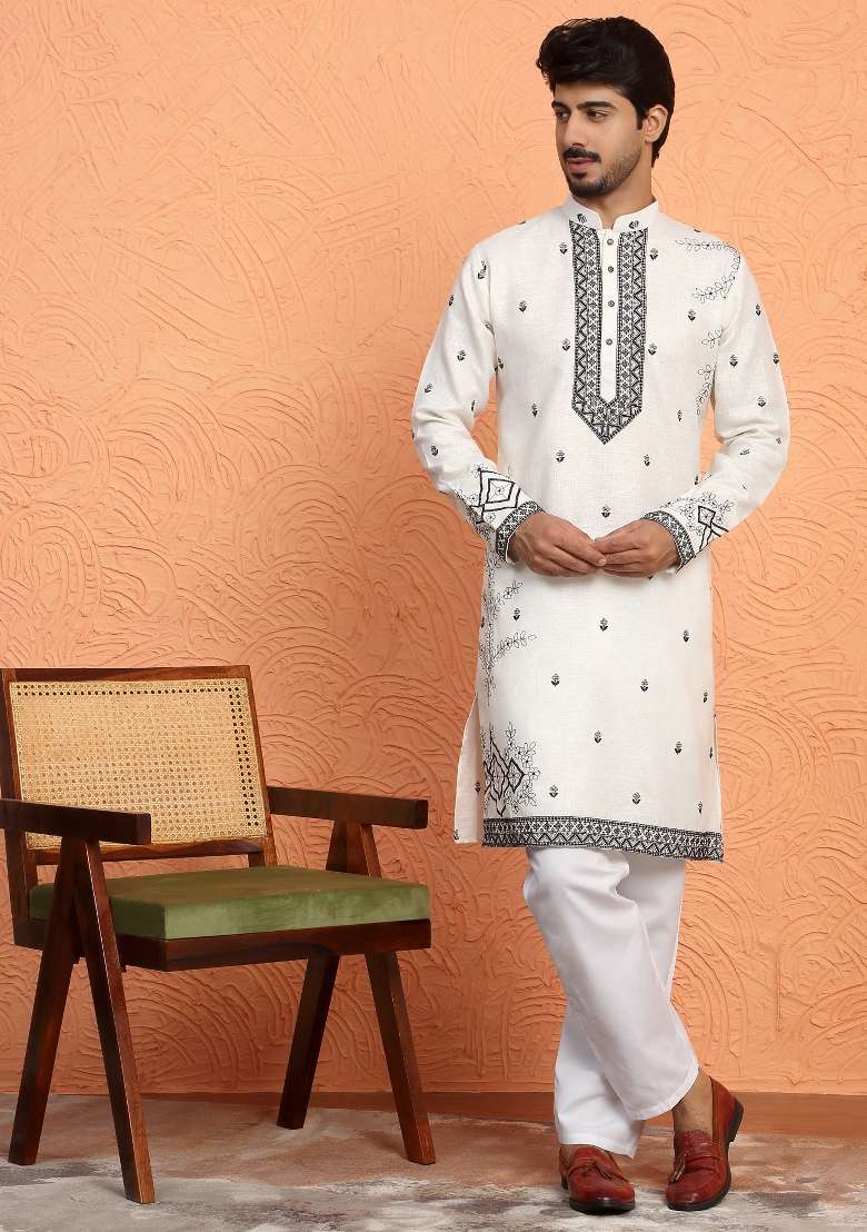 White Yoke Design Cotton Kurta For Men - Indya