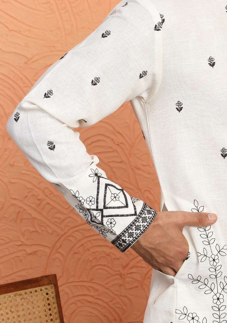 White Yoke Design Cotton Kurta For Men - Indya