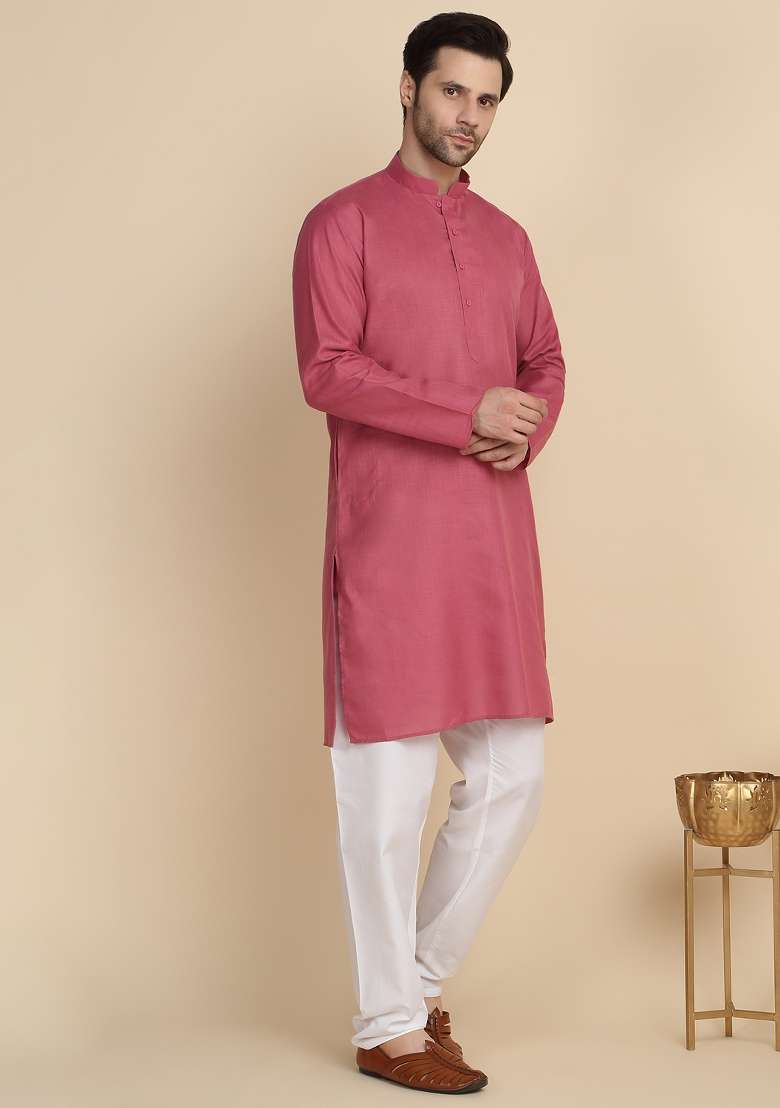 Coral Solid Cotton Blend Kurta Set For Men - Indya