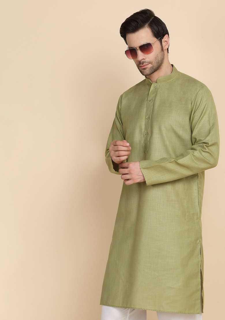 Pista Solid Cotton Blend Kurta Set For Men - Indya