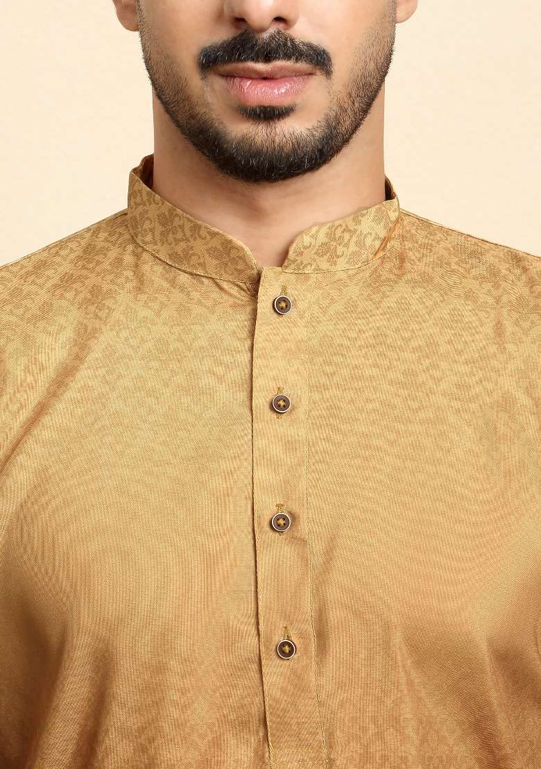 Beige Printed Cotton Blend Kurta Set For Men - Indya