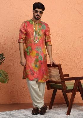 Maroon Yoke Design Silk Blend Kurta Set For Men