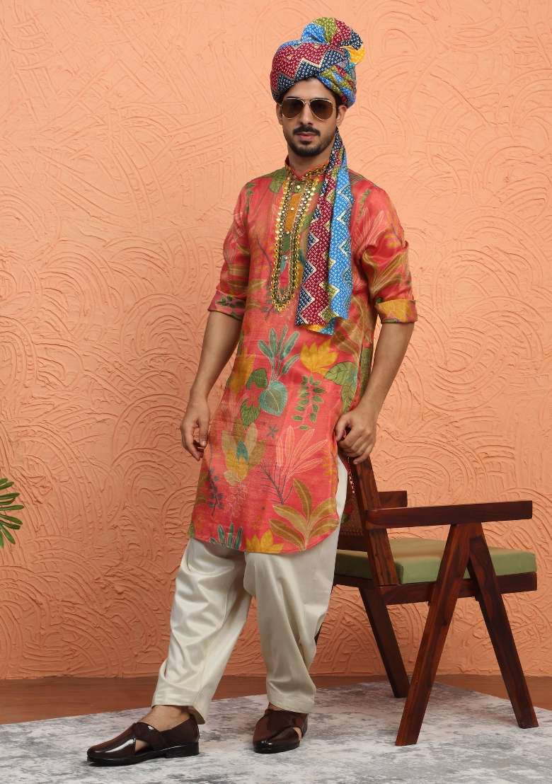 Maroon Yoke Design Silk Blend Kurta Set For Men - Indya