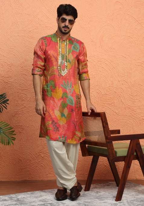 Maroon Yoke Design Silk Blend Kurta Set For Men
