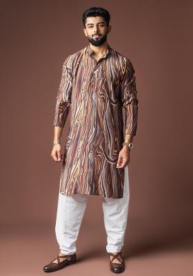 Multicolor Printed Viscose Kurta For Men