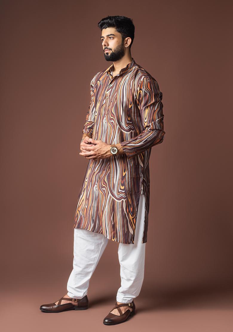 Multicolor Printed Viscose Kurta For Men