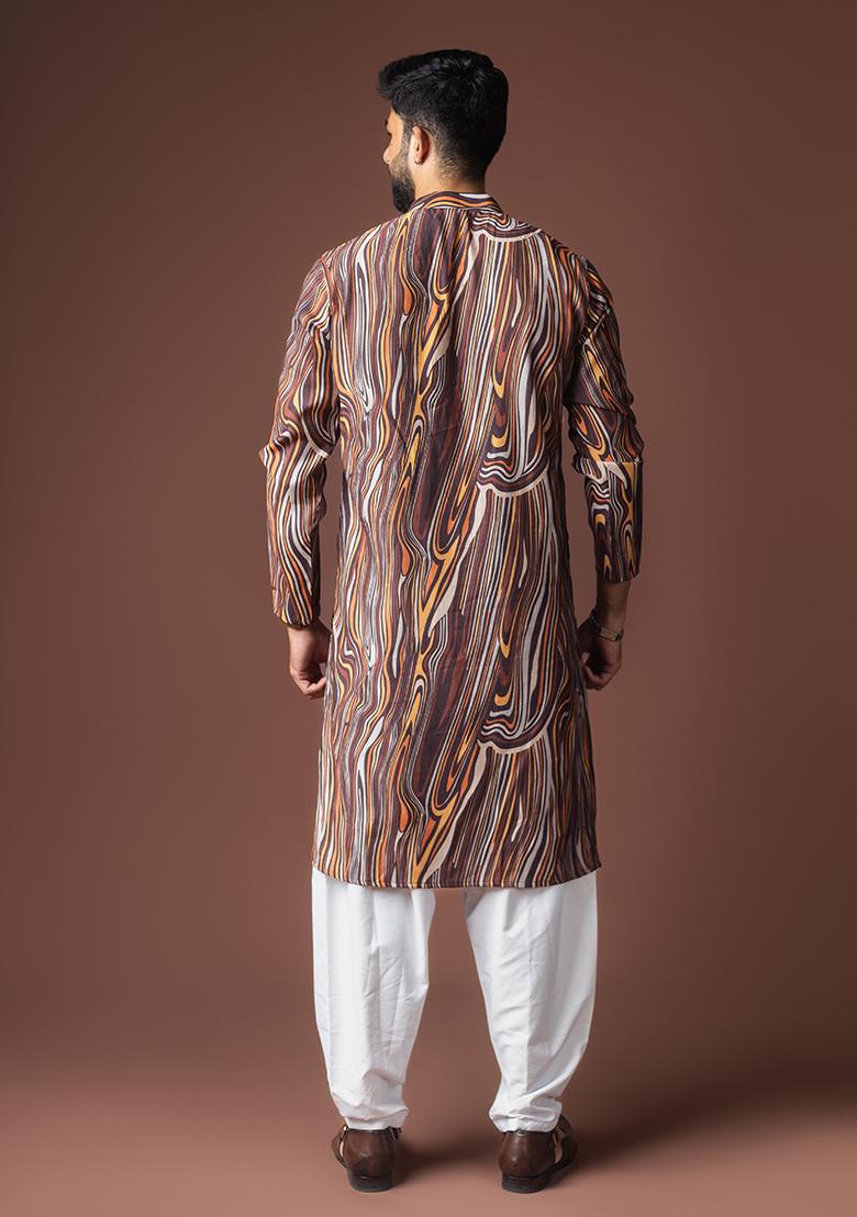 Multicolor Printed Viscose Kurta For Men
