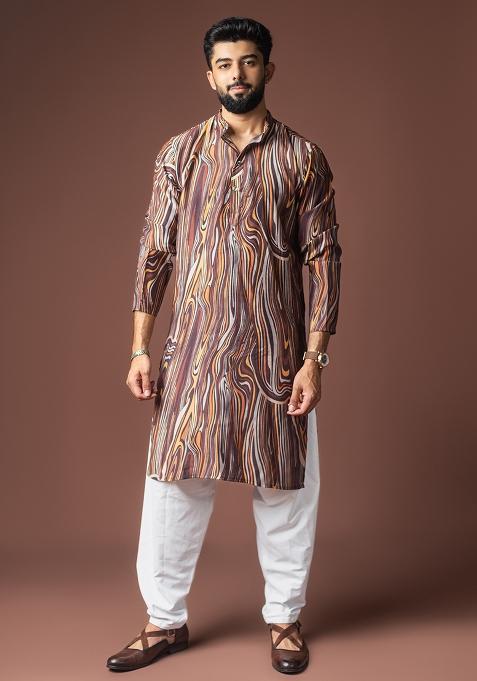 Multicolor Printed Viscose Kurta For Men