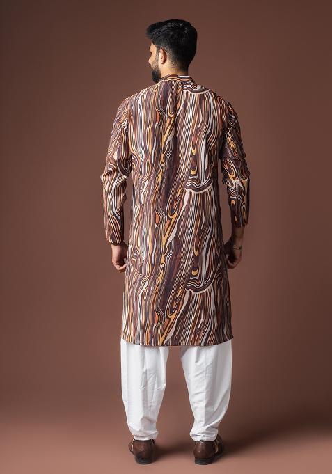 Multicolor Printed Viscose Kurta For Men