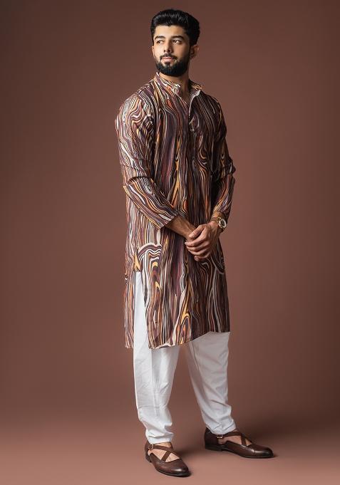 Multicolor Printed Viscose Kurta For Men