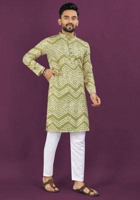 Light Green Embroidered Rayon Kurta Pajama Set For Men