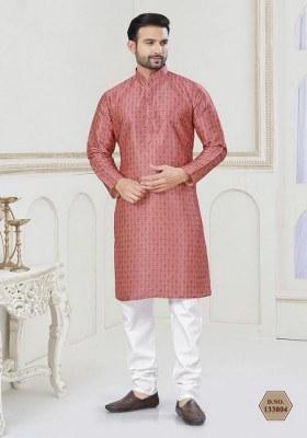 Pink Embroidered Jacquard Silk Kurta Pajama Set For Men