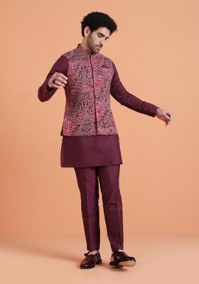 Pink Printed Silk Blend Jacket For Men