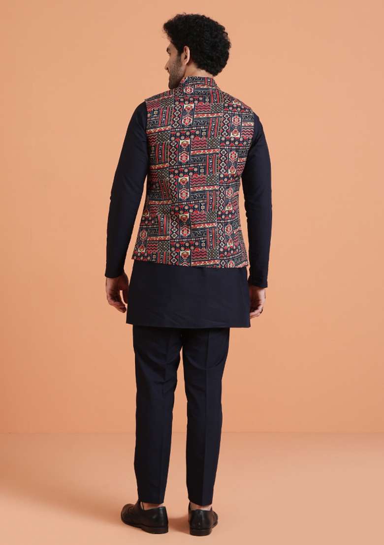 Multicolor Printed Silk Blend Jacket For Men - Indya