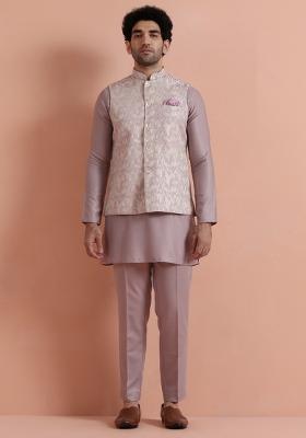 Pink Jacquard Silk Blend Jacket For Men