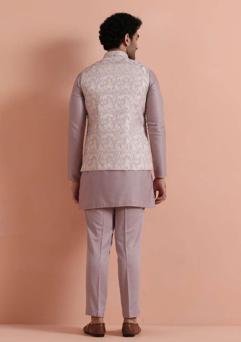 Pink Jacquard Silk Blend Jacket For Men - Indya