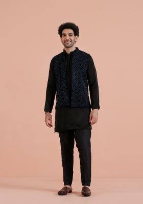 Blue Lazer Cut Velvet Jacket For Men