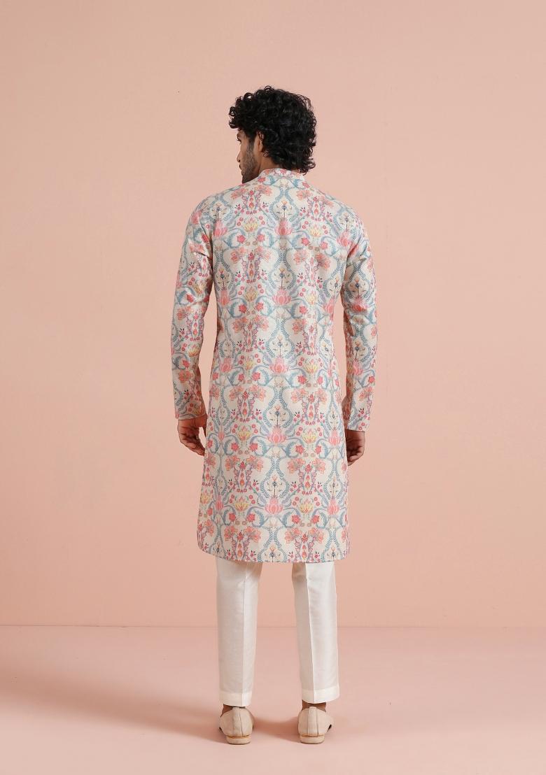Multicolor Printed Poly Viscose Kurta For Men