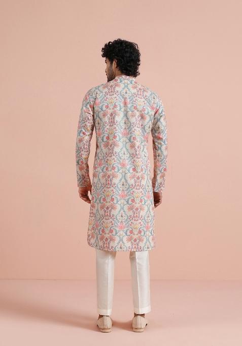 Multicolor Printed Poly Viscose Kurta For Men