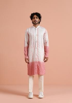 White Printed Cotton Kurta For Men