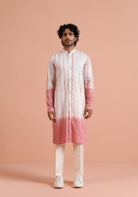 White Printed Cotton Kurta For Men — view on Indya