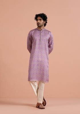 Lilac Printed Poly Viscose Kurta For Men