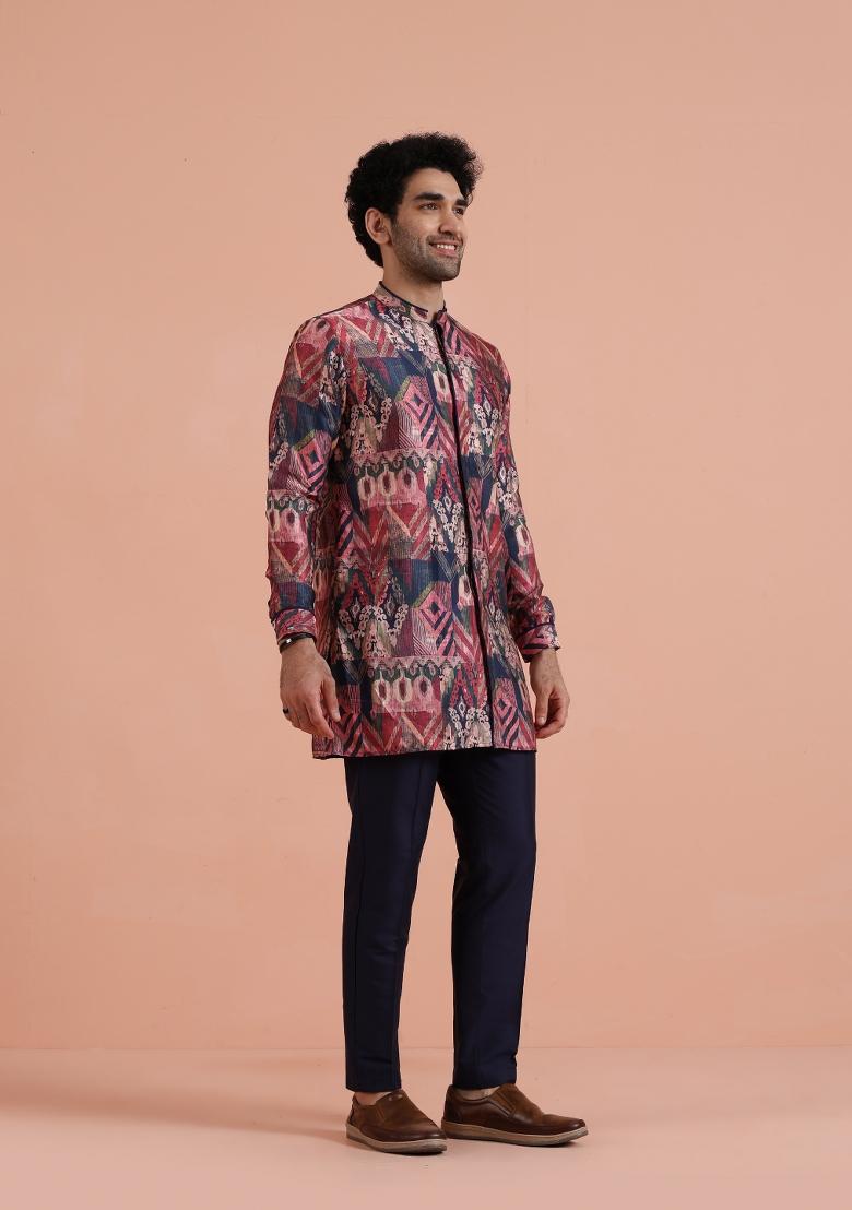 Multicolor Printed Poly Viscose Kurta For Men