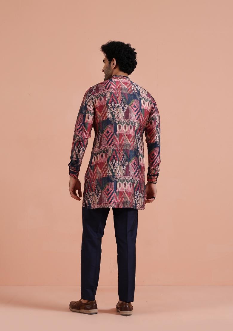 Multicolor Printed Poly Viscose Kurta For Men