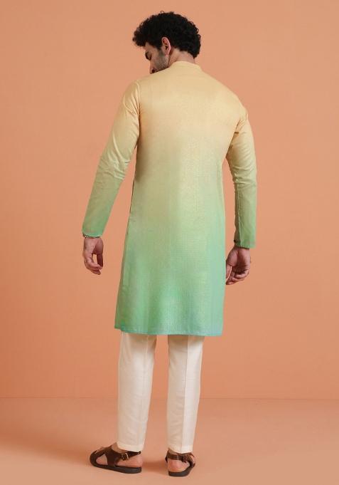 Yellow Ombre Silk Blend Kurta Set For Men