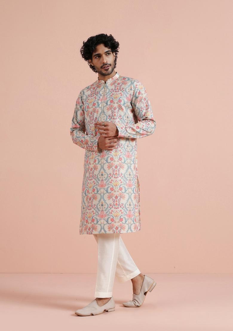 Multicolor Printed Poly Viscose Kurta Set For Men