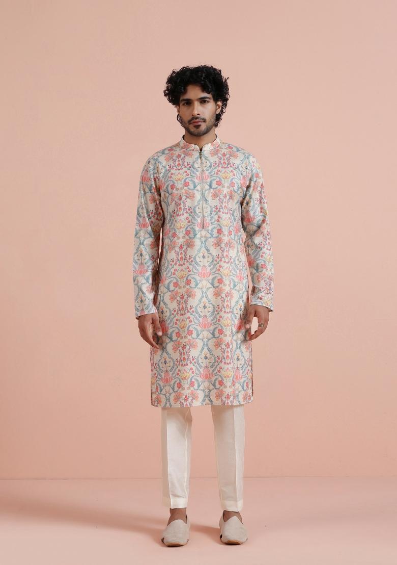 Multicolor Printed Poly Viscose Kurta Set For Men