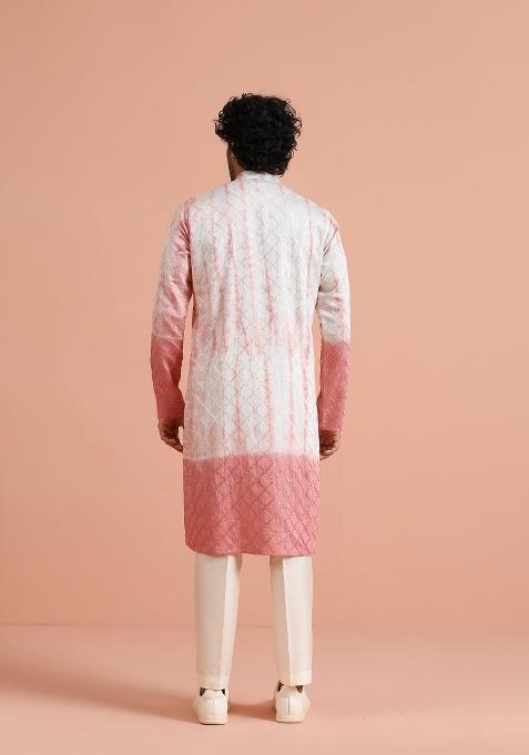 White Printed Cotton Kurta Set For Men