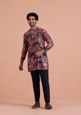 Multicolor Printed Poly Viscose Kurta Set For Men