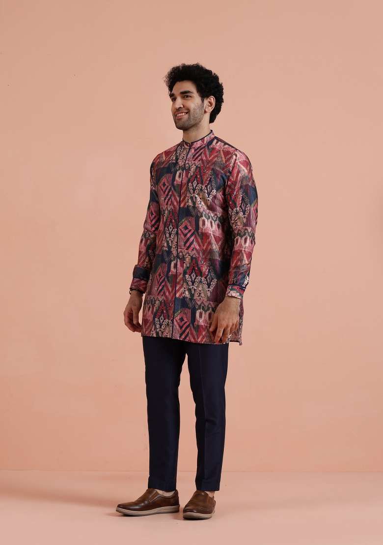 Multicolor Printed Poly Viscose Kurta Set For Men - Indya