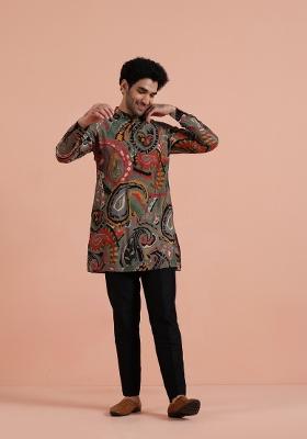 Multicolor Printed Cotton Blend Kurta Set For Men