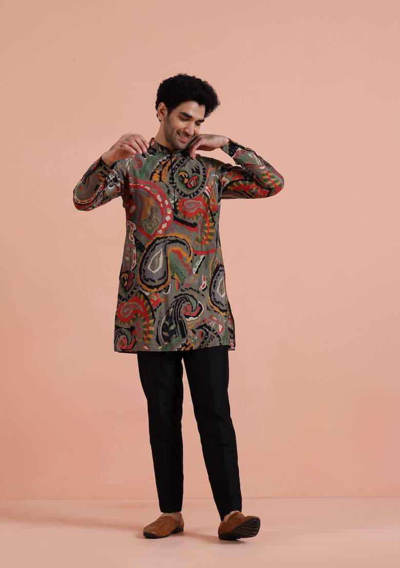 Multicolor Printed Cotton Blend Kurta Set For Men - Indya
